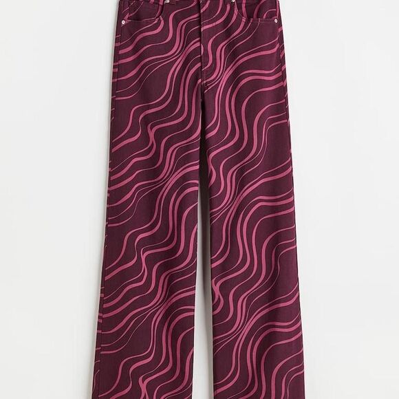 H&M Hipster Disco Wide-Leg Twill Plum Purple Pants Size 2 - Picture 1 of 9